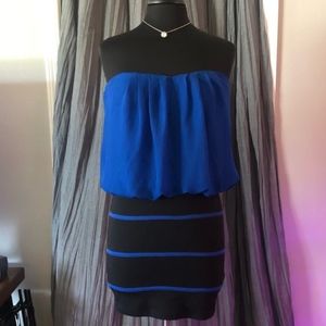 Blue and Black Sexy Strapless Dress